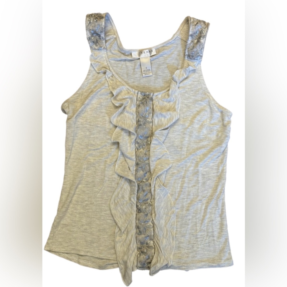 KENAR Light Gray Ruffle Tank Top
